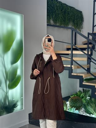 Beli Büzgülü Kahverengi Renk Kadın Kapitone Kap