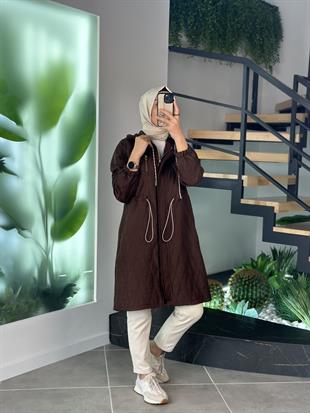 Beli Büzgülü Kahverengi Renk Kadın Kapitone Kap