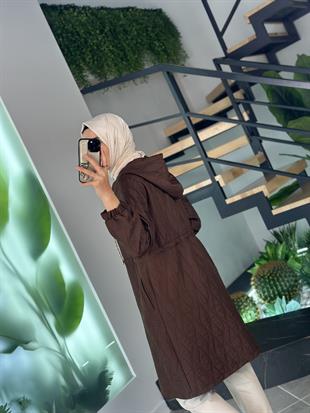 Beli Büzgülü Kahverengi Renk Kadın Kapitone Kap