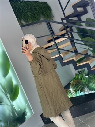 Beli Büzgülü Yeşil Renk Kadın Kapitone Kap