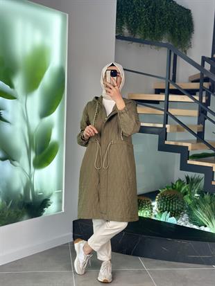 Beli Büzgülü Yeşil Renk Kadın Kapitone Kap