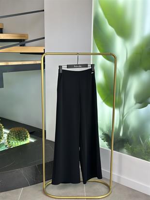 Siyah Renk Beli Lastikli  Bol Paça Krep Pantolon