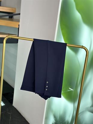 Beli Lastikli Düğme Detaylı Lacivert Renk Kadın Pantolon