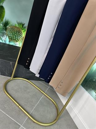 Beli Lastikli Düğme Detaylı Lacivert Renk Kadın Pantolon