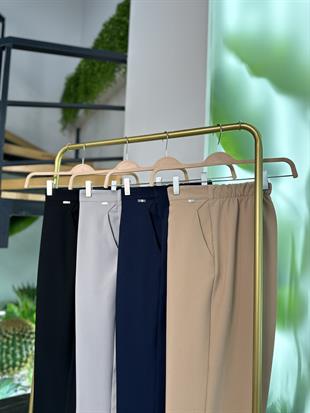 Beli Lastikli Düğme Detaylı Nohut Renk Kadın Pantolon