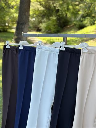 Beli Lastikli Ekru Renk Kadın İspanyol Paça Pantolon
