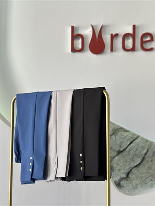 Beli Lastikli Düğme Detaylı İndigo Renk Kadın Pantolon