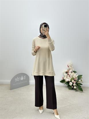 Beli Lastikli Kahve Renk Bol Paça Pantolon