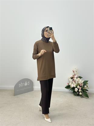 Beli Lastikli Kahve Renk Bol Paça Pantolon