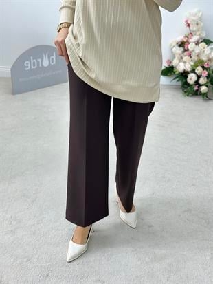 Beli Lastikli Kahve Renk Bol Paça Pantolon