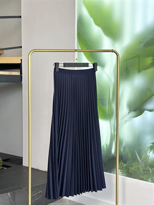 Lacivert Renk Beli Lastikli Piliseli Etek