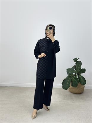 Beli Lastikli Siyah Renk Bol Paça Pantolon