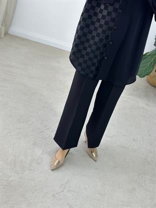 Beli Lastikli Siyah Renk Bol Paça Pantolon