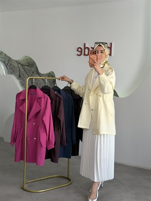 Sarı Renk Beli Tünelli Bomber Ceket