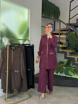 Belli Cebi Zincir Detaylı Takım 25K6019 Vişne