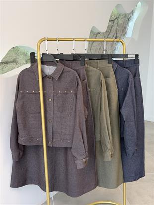 Belli Denim Zımba Detaylı Etekli Takım 25K6013 Haki