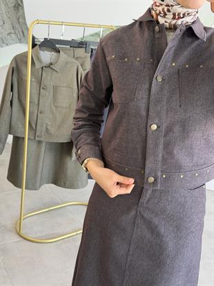 Belli Denim Zımba Detaylı Etekli  Takım 25K6013 Kahverengi