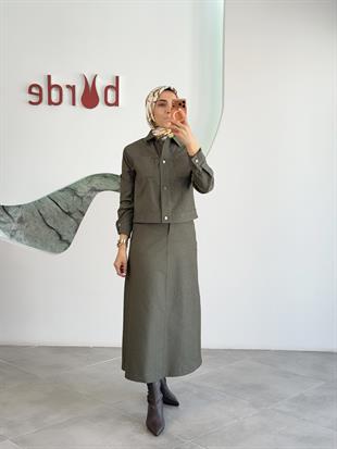 Belli Denim Zımba Detaylı Etekli Takım 25K6013 Haki