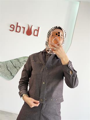 Belli Denim Zımba Detaylı Etekli  Takım 25K6013 Kahverengi