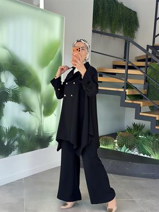 Belli Düğme Detaylı Pantolonlu Takım 25K6014 Siyah