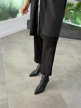 Belli Paraşüt Kumaş Garnili Pantolonlu Takım 25K6002 Siyah