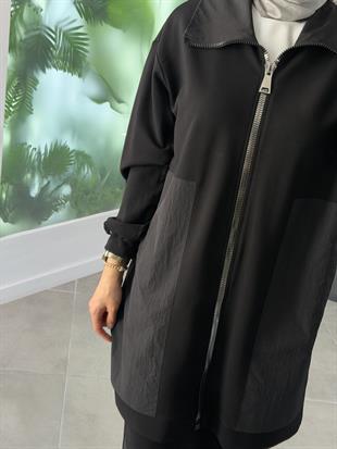 Belli Paraşüt Kumaş Garnili Pantolonlu Takım 25K6002 Siyah