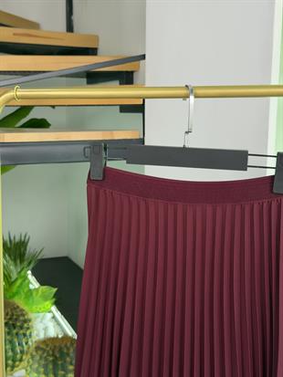 Bordo Renk Beli Lastikli Piliseli Etek