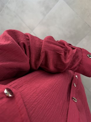 Bordo Renk Cep Kapağı Detaylı Etekli Takım