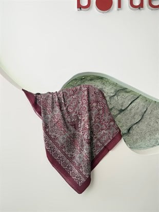 Bordo Renk Etnik Desenli Şal