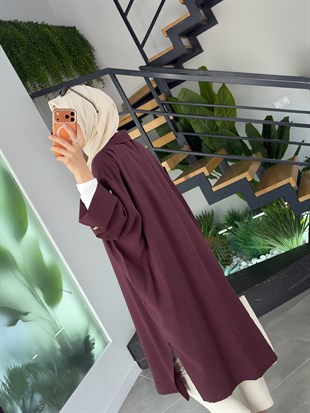 Bordo Renk Kol Manşet Detaylı Gömlek Tunik