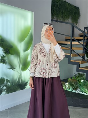 Bordo Renk Nakış Ve Pulet İşlemeli Kimono