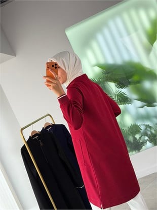 Bordo Renk Yarım Fermuarlı Tunik 26KT452