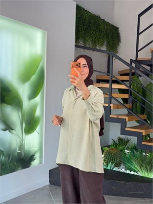 Çağla Renk Rayon Kumaş Basic Gömlek