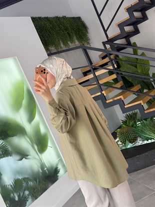 Çağla Yeşili Renk Gofre Kumaş Gömlek