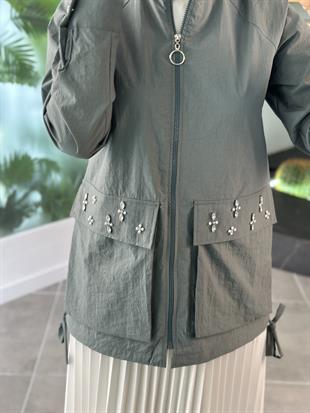 Cebi Taş Detaylı Mint Renk Kadın Ceket