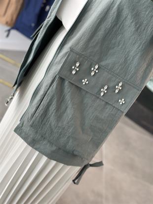 Cebi Taş Detaylı Mint Renk Kadın Ceket