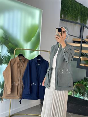 Cebi Taş Detaylı Mint Renk Kadın Ceket