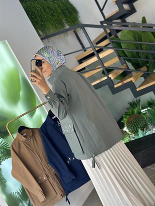 Cebi Taş Detaylı Mint Renk Kadın Ceket