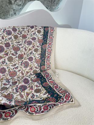 Çini Desenli Soft  Şal Bej-Petrol