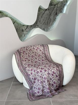 Çini Desenli Soft  Şal Gri-Pembe