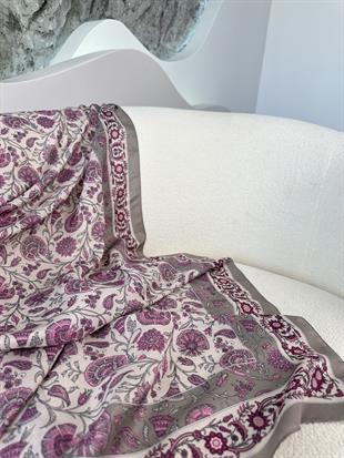 Çini Desenli Soft  Şal Gri-Pembe