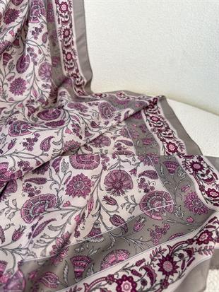 Çini Desenli Soft  Şal Gri-Pembe