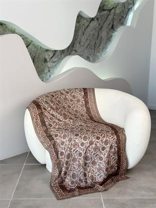 Çini Desenli Soft  Şal Krem-Kahve