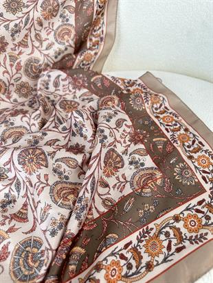 Çini Desenli Soft  Şal Krem-Kahve