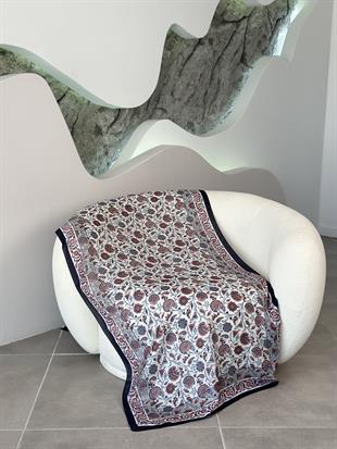 Çini Desenli Soft  Şal Lacivert-Kırmızı