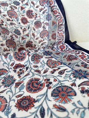 Çini Desenli Soft  Şal Lacivert-Kırmızı