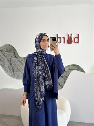 Çini Desenli Soft  Şal Lacivert-Mavi