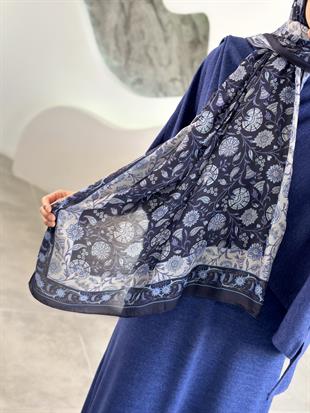 Çini Desenli Soft  Şal Lacivert-Mavi