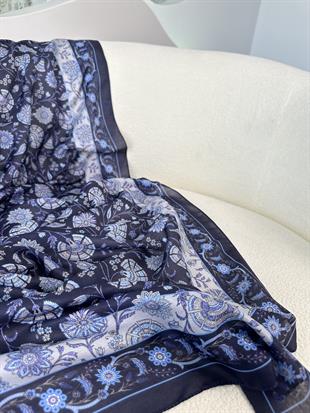 Çini Desenli Soft  Şal Lacivert-Mavi