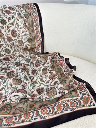 Çini Desenli Soft  Şal Siyah-Yeşil